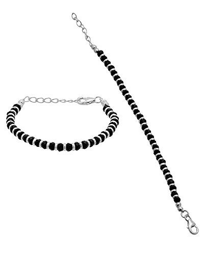 Silver bangles with black on sale beads