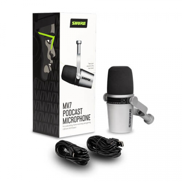 Shure MV7 USB Podcast Microphone - Silver