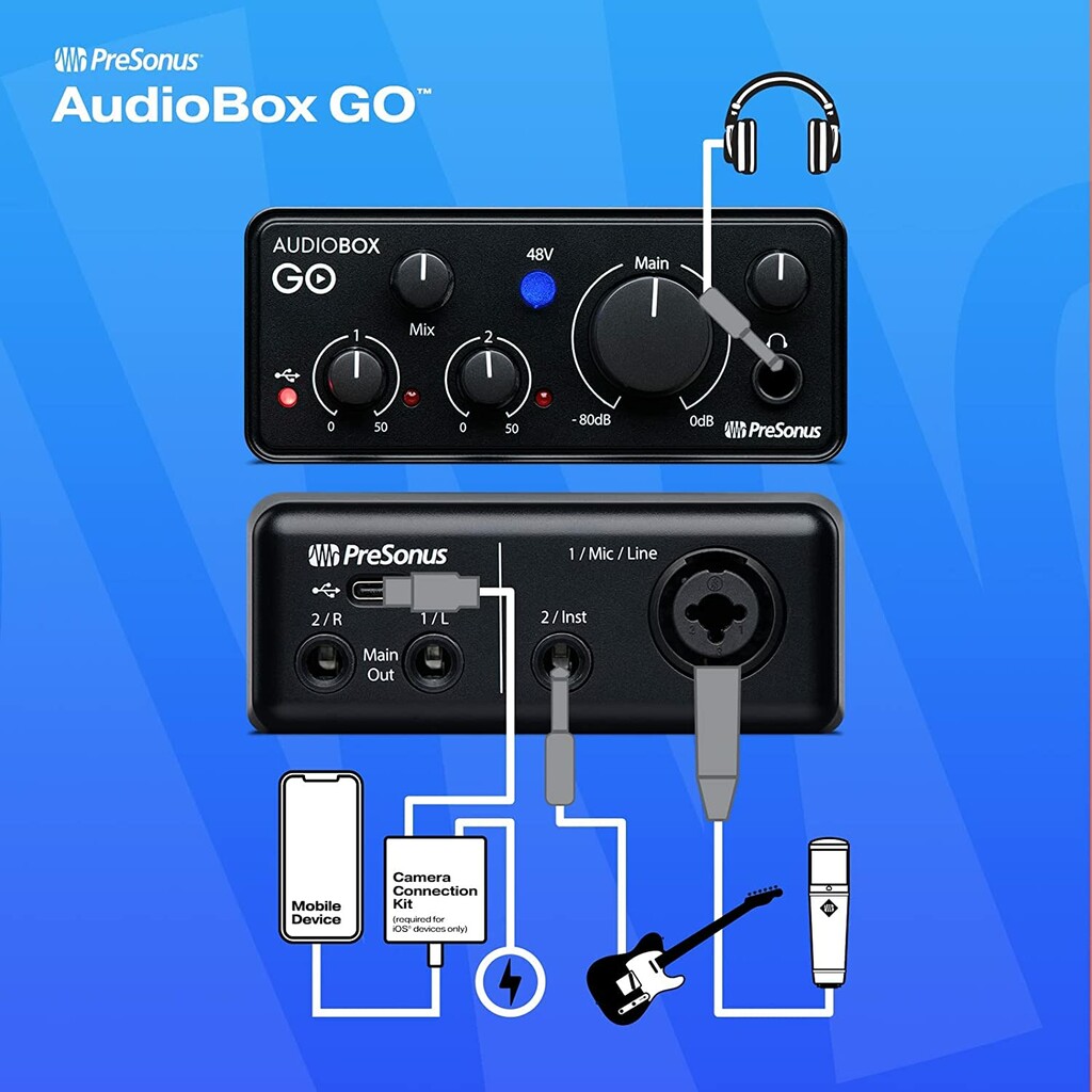 PreSonus AudioBox GO portable USB audio interface 2 in 2 out sound