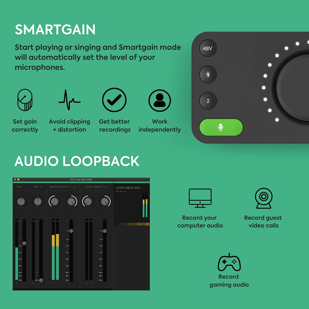 Audient EVO Start Recording Bundle - 2x2 USB/iOS Recording Audient EVO Start Recording Bundle - 2x2 USB/iOS Recording